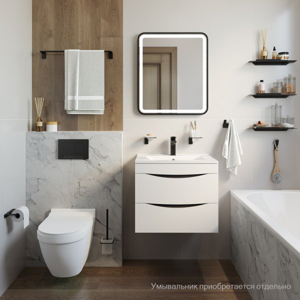 Тумба под раковину IDDIS Cloud, 603*465*500 мм, подвесная, 2 выдвижных ящика, МДФ, шкафчик подвесная, система плавного закрывания, прямоугольная, правая/левая, правосторонняя/левосторонняя/универсальная, в ванную комнату