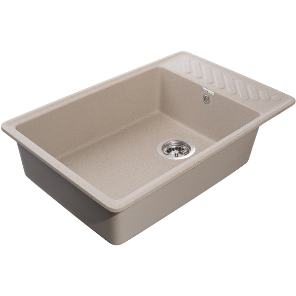 Мойка GranFest QUARZ 51, 75,3х47,6 см, врезная, кварц, прямоугольная, цвет песочный, без отверстия под смеситель, слив-перелив, с крылом, оборачиваемая, для кухни