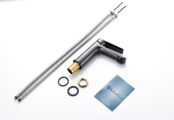 Смеситель для раковины/умывальника Knotlor Muse, однорычажный, неповоротный, керамический, длина излива 121 мм, латунь, цвет вороненая сталь, матовая