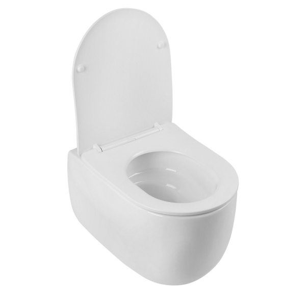 Унитаз подвесной ABBER Bequem 530х360х360 мм цвет белый, горизонтальный (прямой) выпуск, система антивсплеск, смыв торнадо, безободковый, с сиденьем микролифт, дюропласт, под скрытый бачок AC1104TN