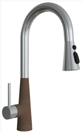 Смеситель для кухни/мойки Flortek Вита Pro, однорычажный, керамический картридж, с поворотным/выдвижным изливом, высокий, длина излива 202 мм, латунь, цвет коричневый