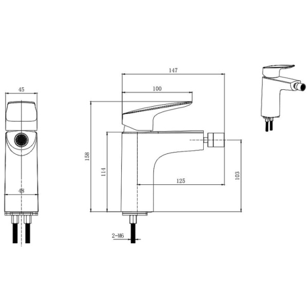 Смеситель для биде Aquatek Вега однорычажный, излив короткий, длина излива 125 мм, керамический, латунь, цвет матовый черный