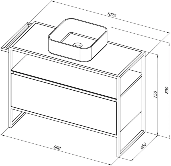 Тумба под раковину Allen Brau Priority 100, напольная, 1000х450х750 мм 1 выдвижной ящик, цвет антрацит матовый, прямоугольная, в ванную комнату, стиль лофт
