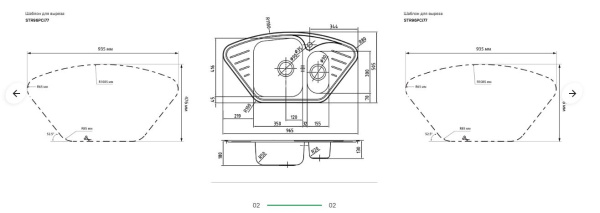 Мойка кухонная IDDIS Strit S 96,5х50,5 см, толщина 0.7 мм, угловая, врезная, нержавеющая сталь, полированная STR96PCi77