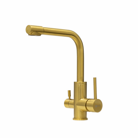 Смеситель для кухни/мойки Lemark Expert, с подключением к фильтру с питьевой водой, однорычажный, поворотный, керамический, длина излива 210 мм, нержавеющая сталь, цвет золото