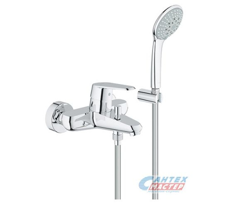 Смеситель для ванны/душа Grohe Eurodisc Cosmopolitan однорычажный, керамический, настенный, излив фиксированный 184 мм, с гибким шлангом, душем/лейкой, латунь, цвет хром, короткий, универсальный, горизонтальный, рычажный, кран, комплект, сантехника