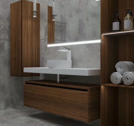 Ящик под столешницу 100 см DARK OAK Armadi Art Vallessi UNO-S, 100х48х29 см, навесной, цвет дуб темный, 1 выдвижной ящик, тумба под раковину, шкаф/шкафчик подвесной, доводчик, прямоугольный