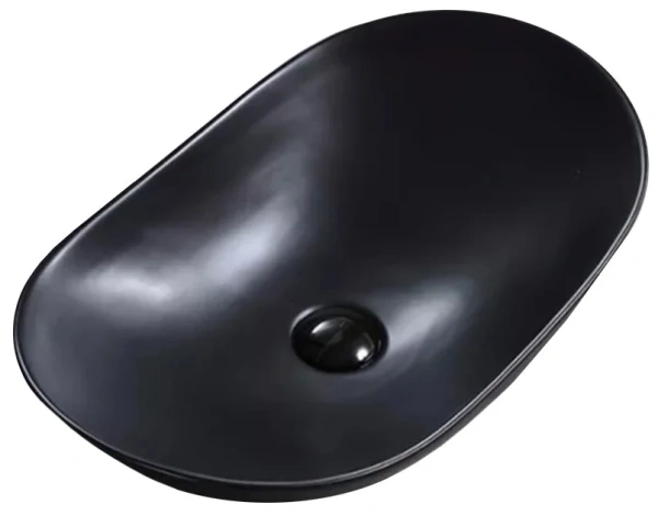 Раковина GID Bm9811 61х15х37 накладная, овальная , керамическая/фарфоровая, цвет черный, без отверстия под смеситель, без слива-перелива