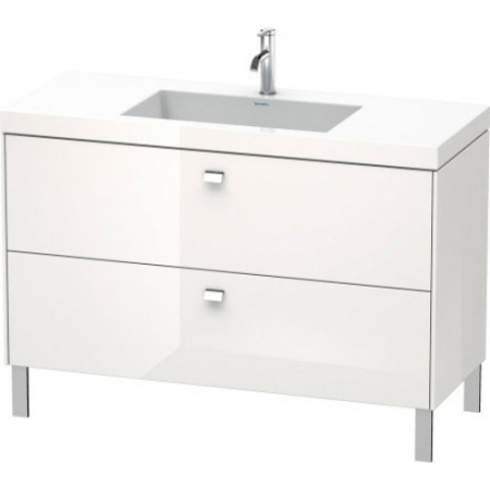 Тумба c раковиной Duravit Brioso, 120х48х70,1 см, напольная, 2 выдвижных ящика, ДСП, цвет: белый глянец/хром /Vero Air, мебельная, прямоугольная, цвет белый, фарфоровая, без отверстия под смеситель, без перелива
