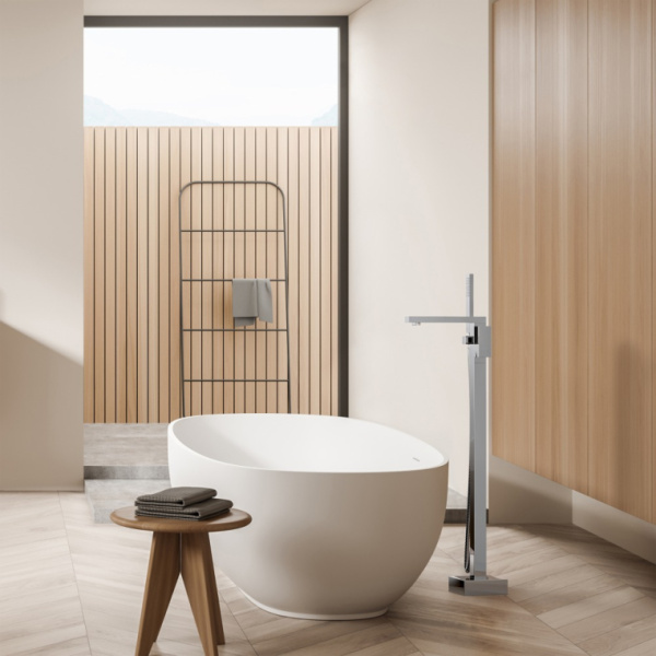 Смеситель для ванны/душа Aquatek Либра напольный, однорычажный, неповоротный, длина 219 мм, керамический, латунь, цвет хром