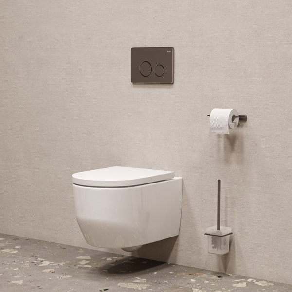 Кнопка смыва IDDIS Unisteel, прямоугольная, графит, клавиша управления для сливного бачка, инсталляции унитаза, двойная, механическая, панель, универсальная, размер 25,9х17,9х2,9 см UNSR2GMi77