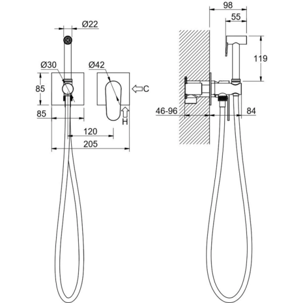 Смеситель с гигиеническим душем Aquatek Оберон встраиваемый, однорычажный, керамический, без излива, с гибким шлангом/лейкой, латунь, цвет шлифованное золото