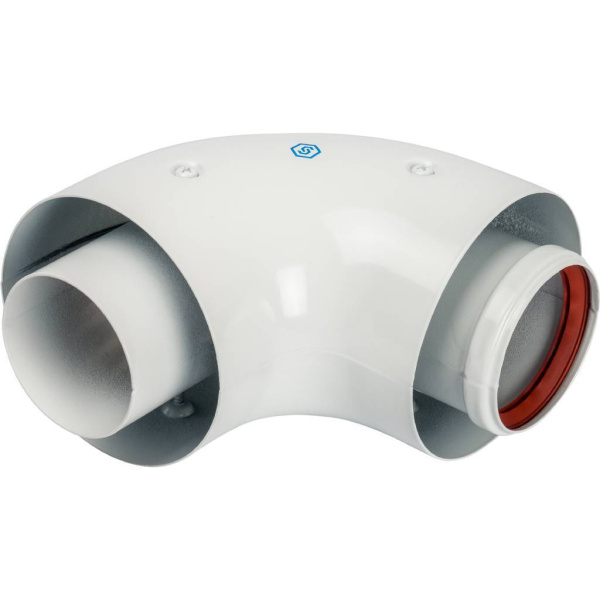 Отвод STOUT Ø60/100 90° град наруж п/м с уплотнением и хомутом, для воздухоподводящей трубы газового котла, элемент коаксиального дымохода (Стоут)