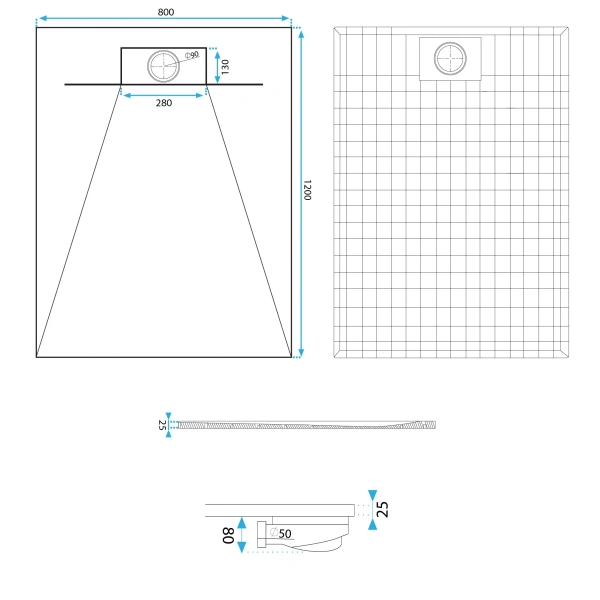 Душевой поддон Rea Bazalt 120х80 см, прямоугольный, искусственный камень, низкий, цвет: белый матовый, антискользящее покрытие, без бортика