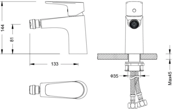 Смеситель для биде Aquatek Бетта однорычажный, керамический картридж, поворотный излив, длина 133 мм, латунь, цвет матовый черный, без шланга/лейки