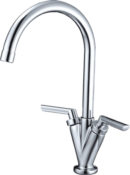 Смеситель для кухни/мойки HAIBA двухвентильный, поворотный, латунный, с высоким изливом, длина 203 мм, латунь, цвет хром