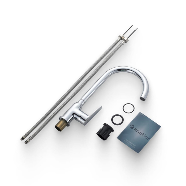 Смеситель для кухни/мойки Knotlor Pulse однорычажный, поворотный, R-излив высокий, длина излива 186 мм, латунь, цвет хром