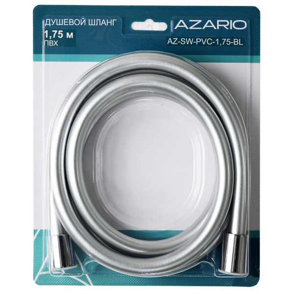 Шланг для душа Azario 175 см, 1/2” и 1/2”  (хром матовый) для душа/лейки/ванны, ПВХ/металл, без лейки, внутренняя резьба