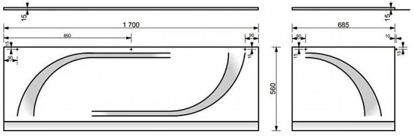 Панель фронтальная Эстет Лаура 170 см, для ванны, ABS-пластик, цвет: белый матовый, (экран для ванны) прямоугольный, лицевая панель, универсальная
