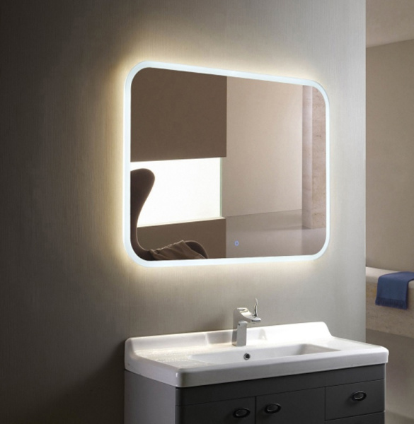 Зеркало Azario Стив, 100х80 см, с LED/ЛЕД-подсветкой, с диммером, с подогревом, часы, прямоугольное, выключатель сенсорный, для ванны, навесное/подвесное/настенное
