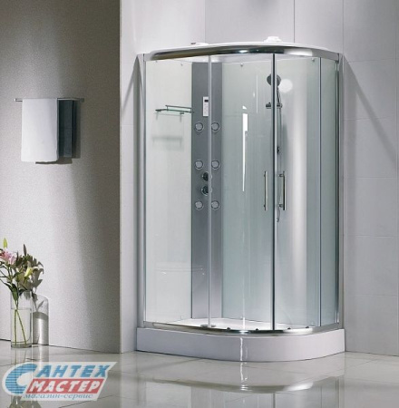 Душевая кабина 80х120х217 см Cristal R, BandHours (правая) поддон низкий, ассиметричная, угловая, с гидромассажем, с верхним душем, смеситель, профиль хром , прозрачное стекло, белая, закрытая Душевая кабина 80х120х217 см Cristal R, BandHours (правая) поддон низкий, ассиметричная, угловая, с гидромассажем, с верхним душем, смеситель, профиль хром , прозрачное стекло, белая, закрытая