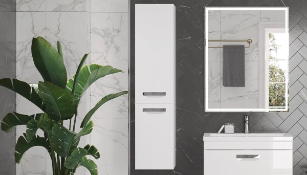 Пенал Velvex Estea 350, 350х296х1510 мм подвесной, 2 распашные дверцы, цвет белый матовый, в ванную комнату, влагостойкий, универсальный