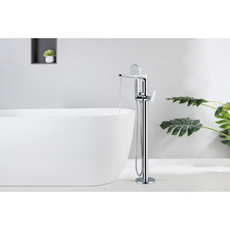 Смеситель для ванны/душа Aquatek Бетта напольный, однорычажный, неповоротный, длина 264 мм, керамический, латунь, цвет хром