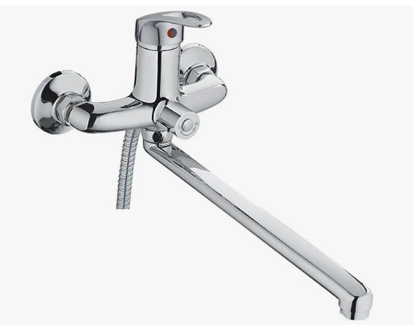 Смеситель для ванны/душа HAIBA CRON однозахватный, хромированный, настенный, излив длинный 436 мм, поворотный, силумин, цвет хром