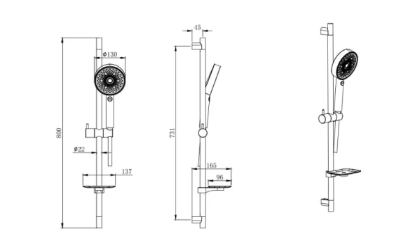 Душевой гарнитур Aquatek Вега наружного монтажа, высота 800 мм, цвет матовый черный, комплект: стойка/лейка/шланг/мыльница, нержавеющая сталь/пластик