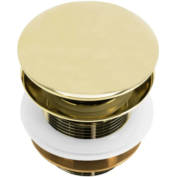 Донный клапан Rea для ванны, универсальный, клик-клак/click-clack, цвет: золото, латунный, круглый, для ванны, с переливным отверстием/без переливного отверстия