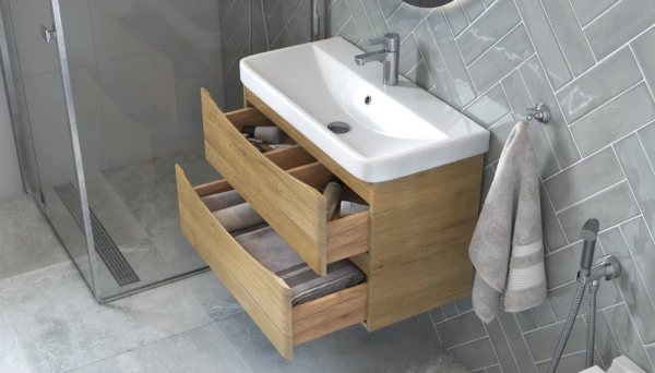 Тумба под раковину Velvex Clay 800-0-2, 782х378х491 мм подвесная, цвет дуб верона, 2 выдвижных ящика, подходит раковина 9595-80, универсальная, в ванную комнату