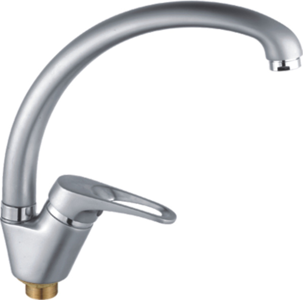 Смеситель для кухни/мойки HAIBA однозахватный, поворотный, латунный, с длинным изливом, длина 195 мм, латунь, цвет серый матовый