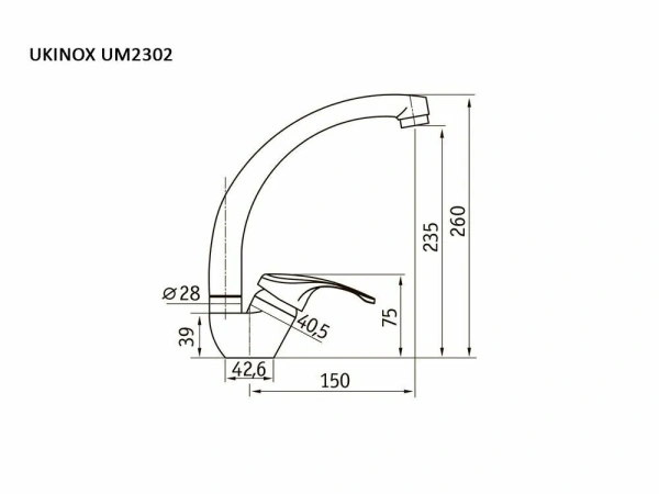 Смеситель для кухни/мойки Ukinox UM2302 CR однорычажный, керамический, с поворотным изливом, длина 170 мм, латунь, цвет хром