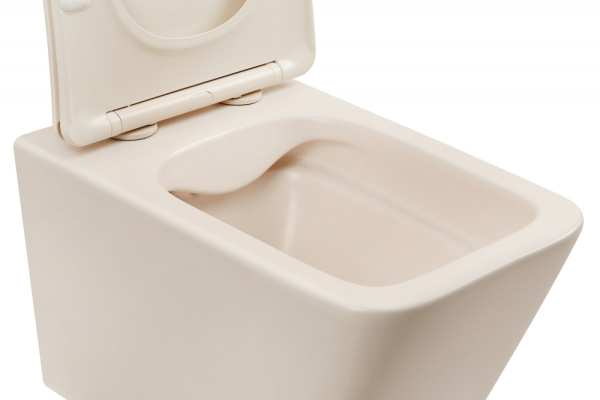 Унитаз подвесной ABBER Rechteck 530х355х360 мм цвет светло-бежевый матовый, горизонтальный (прямой) выпуск, смыв каскадный, безободковый, система антивсплеск, с сиденьем микролифт, дюропласт AC1201MBE