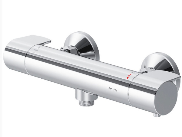 Душевая система AM.PM Func, высота 1460 мм, цвет хром, комплект: термостатический смеситель с изливом/тропический душ (с верхней лейкой)/стойка/лейка/шланг, наружного монтажа