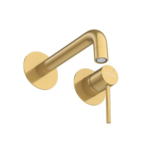 Смеситель для раковины Cezares Relax встраиваемый, однорычажный, длина излива 200 мм, неповоротный, керамический, нержавеющая сталь, цвет брашированное золото, внутренний/скрытый монтаж RELAX-BLI2-1-BORO-W0
