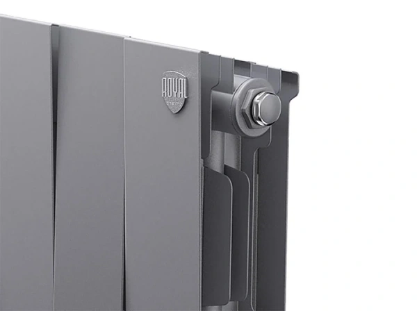 Радиатор отопления Royal Thermo PianoForte 200 Silver Satin (12 секций) биметаллический, боковое подключение, для квартиры, дома, водяные, мощность 1212 Вт, настенный, серебристый