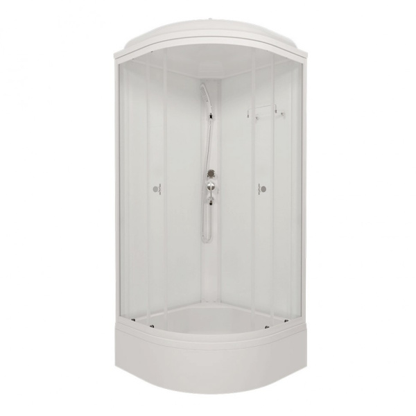 Душевая кабина Тритон Ультра В 90х90х231 см поддон средний, четверть круга, угловая, без гидромассажа, с верхним душем, стекла прозрачные, смеситель/полка, белая, закрытая