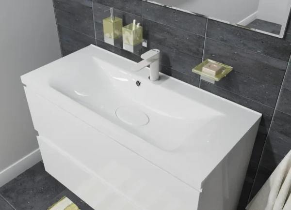 Раковина/умывальник Эстет Bali 100, 1000х450х155 мм, встраиваемая сверху, прямоугольная, литьевой мрамор, цвет белый, с отверстием под смеситель, слив-перелив, умывальник