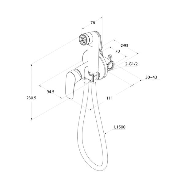 Смеситель Milardo Rora с гигиеническим душем, однорычажный, встраиваемый, цвет графит RORGMR0M08