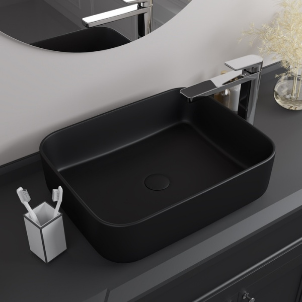 Раковина IDDIS Bridge 39х50х14 см, накладная, прямоугольная, керамическая/фарфоровая, цвет черный матовый, без отверстия под смеситель, без слив-перелива, умывальник