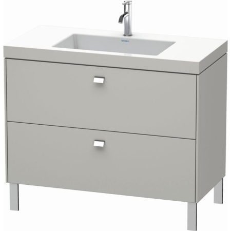 Тумба c раковиной Duravit Brioso, 100х48х70,1 см, напольная, 2 выдвижных ящика, ДСП, цвет: бетонно-серый/хром /Vero Air, мебельная, прямоугольная, цвет белый, фарфоровая, с площадкой под смеситель, без перелива