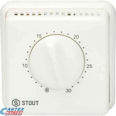 Терморегулятор комнатный проводной TI-N Stout для теплого пола,с переключ зима-лето и светодиодом,термостат.  программируемый, механический, аналоговый, с датчиком температуры, встраиваемый в рамку