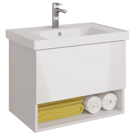 Тумба/база под раковину Dreja PERFECTO 70 см, подвесная, цвет: белый глянец, 1 выдвижной ящик/полка, ЛДСП/МДФ, шкаф/шкафчик подвесной, (подходит раковина для тумбы Dreja Грейс 70х46,5 (641600)