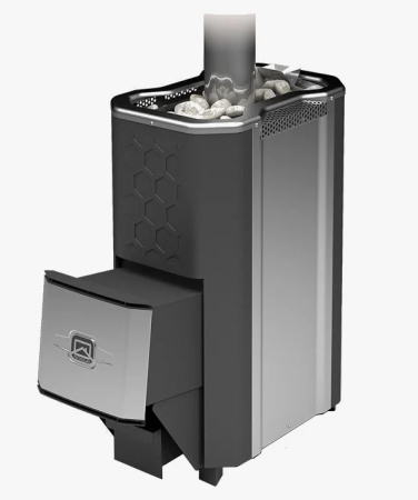 Печь Сахара-16 ЛКП Профи (2.0) ТЕПЛОДАР 16м³ (с парогенератором), напольная, пристенная, цвет серый, с открытой каменкой, с выносной топкой из предбанника, вертикальная, финская, масса камней 60 кг, на дровах