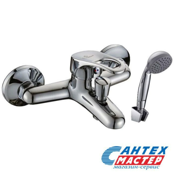 Смеситель для ванны/душа Славен однорычажный, керамический, настенный, излив фиксированный 130 мм, с гибким шлангом, душем/лейкой, латунь, цвет хром, короткий, универсальный, горизонтальный, рычажный, кран, комплект, сантехника, размер