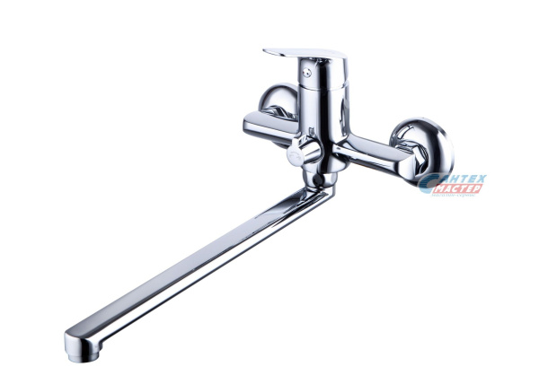 Смеситель для ванны/душа Zenta Плано однорычажный, керамический, настенный, излив поворотный 300 мм, с гибким шлангом, душем/лейкой, латунь, цвет хром, длинный, универсальный, горизонтальный, рычажный, кран, комплект, сантехника, размер