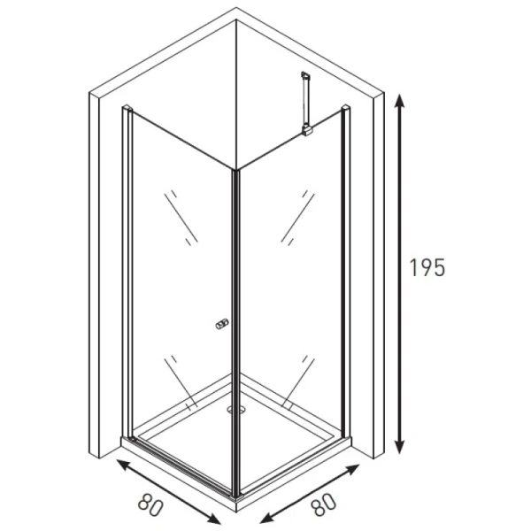 Душевой уголок Berges Dea, 80х80 см, без поддона, квадратный, угловой, стекло прозрачное, (без сифона) без крыши, распашной, стеклянный, алюминиевый профиль (хром)