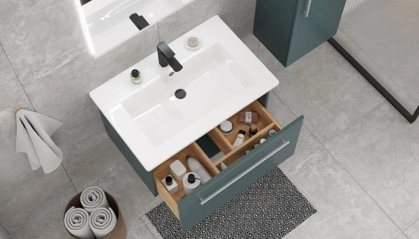 Тумба под раковину Velvex Posse 750-0-1, 719х468х420 мм, подвесная, цвет верде, 1 выдвижной ящик, подходит раковина Kirovit Оскар 75, правая/левая, универсальная, в ванную комнату