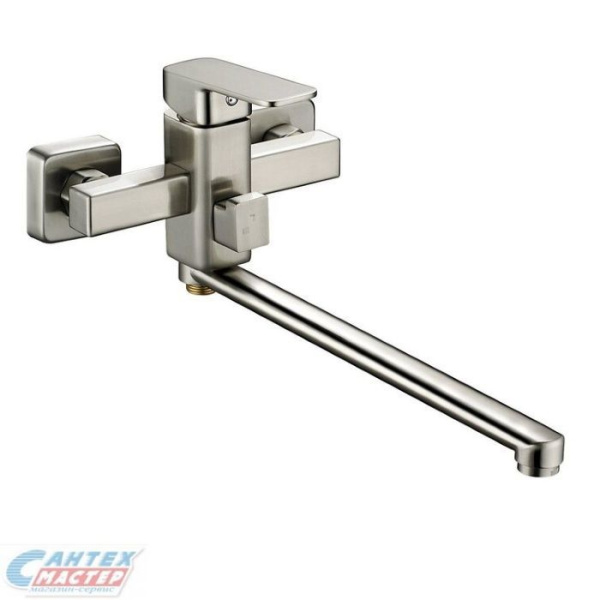 Смеситель для ванны/душа G-lauf однорычажный, сатин, керамический, настенный, излив длинный литой 321 мм, латунь, горизонтальный, поворотный, однорукий, кран, комплект, сантехника, размер, характеристики, высота, расстояние (Глауф) 